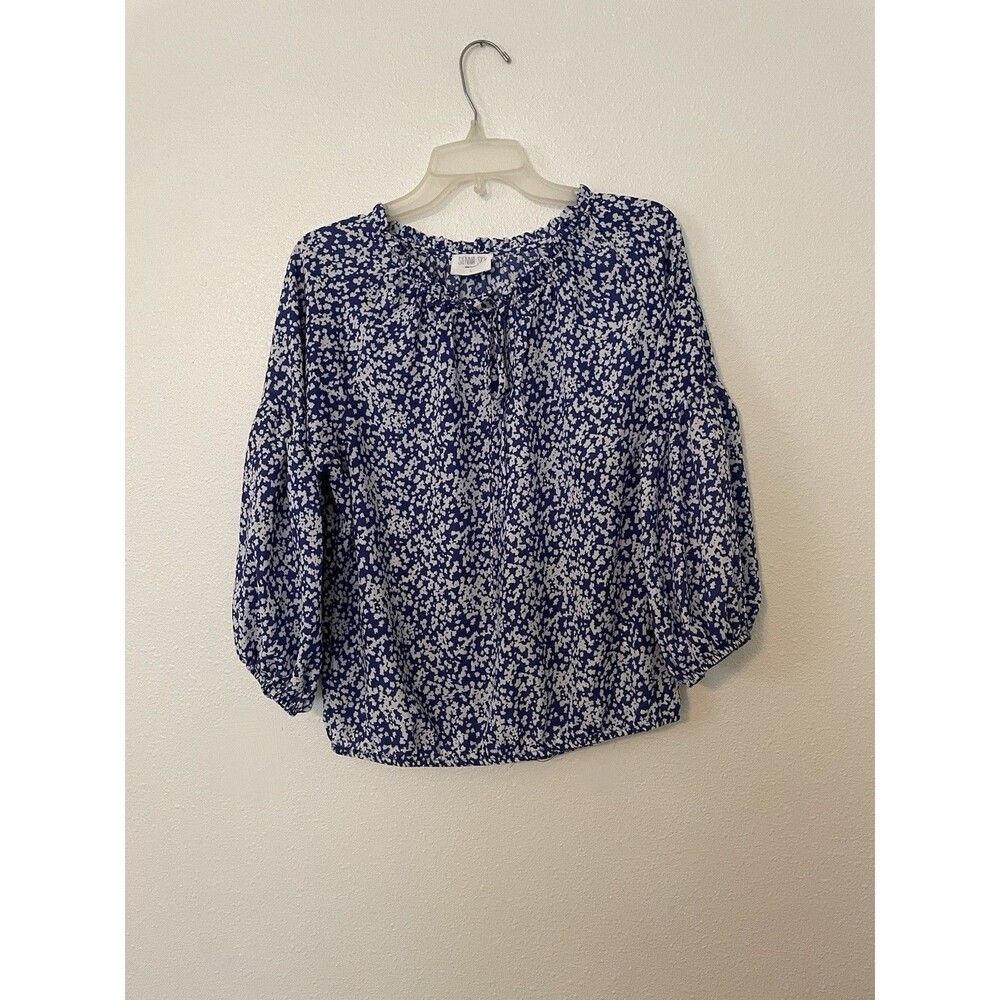 Sienna Sky White & Blue Floral Blouse Sz Large